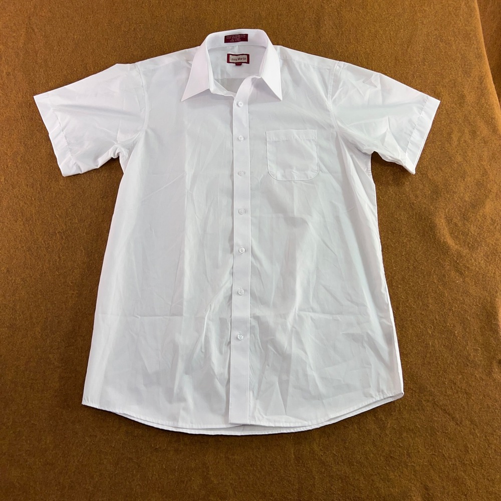 Louis Martin Mens 15-15.5 White Short Sleeve Button Down Dress Shirt New
